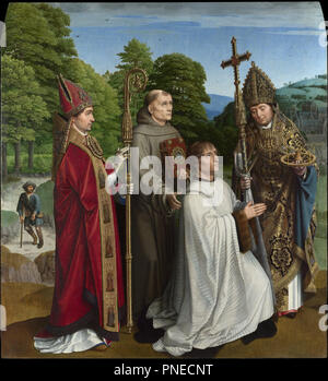 Canon Bernardijn Salviati und drei Heiligen. Malerei. Öl auf Leinwand. Höhe: 103,4 cm (40,7 in); Breite: 94,3 cm (37,1 in). Autor: Gerard David. Stockfoto