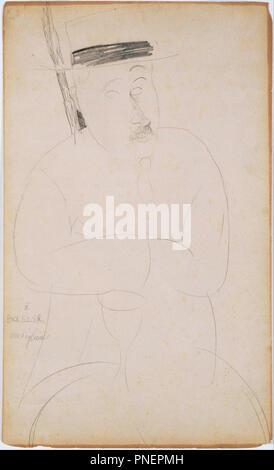 Portrait von Adolphe Basler. Arbeiten auf Papier. Graphit Bleistift auf Karte. Höhe: 19,25 mm (0,75 Zoll); Breite: 11,75 mm (0,46 in). Autor: Amedeo Modigliani. Stockfoto