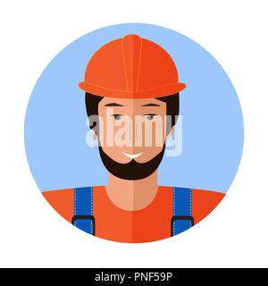 Builder Mann Gesicht Symbol. Flache Darstellung der Builder Mann Gesicht Symbol für Web Design. Vector Illustration Stock Vektor