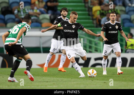 Lissabon, Portugal. 20 Sep, 2018. Maksim Medwedew von Karaba? FC in der UEFA Europa League 2018/19 Fußballspiel zwischen Sporting CP vs Karaba? FC. Quelle: David Martins/SOPA Images/ZUMA Draht/Alamy leben Nachrichten Stockfoto
