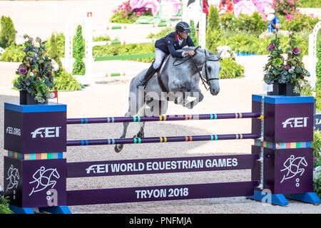 Tryon North Carolina, USA. Sept 2018 20. Alex Deroubaix. Timon d'Aure. FRA. Springreiten. Mannschaft und einzelnen Zweiten Meisterschaften. Runde 1. Tag 9. World Equestrian Games. WEG 2018 Tryon. North Carolina. USA. 20/09/2018. Credit: Sport in Bildern/Alamy leben Nachrichten Stockfoto