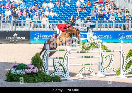 Tryon North Carolina, USA. Sept 2018 20. Steve Guerdat. Bianca. SUI. Springreiten. Mannschaft und einzelnen Zweiten Meisterschaften. Runde 1. Tag 9. World Equestrian Games. WEG 2018 Tryon. North Carolina. USA. 20/09/2018. Credit: Sport in Bildern/Alamy leben Nachrichten Stockfoto