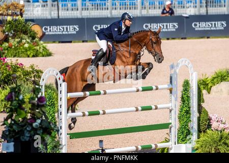 Tryon North Carolina, USA. Sept 2018 20. Alberto Michan. Barara d'Archonfosse. ISR. Springreiten. Mannschaft und einzelnen Zweiten Meisterschaften. Runde 1. Tag 9. World Equestrian Games. WEG 2018 Tryon. North Carolina. USA. 20/09/2018. Credit: Sport in Bildern/Alamy leben Nachrichten Stockfoto