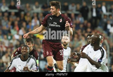 Dudelange, Luxemburg. Sept 2018 20. Mattia Caldara (AC Mailand) während der UEFA Europa League, Gruppe F Fußballspiel zwischen F91 Dudelange und AC Mailand am 20. September 2018 Josy Barthel Stadion in Dudelange, Luxemburg - Foto Laurent Lairys/DPPI Credit: Laurent Lairys/Agence Locevaphotos/Alamy leben Nachrichten Stockfoto