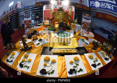 Huainan, Huainan, China. 21 Sep, 2018. Huainan, CHINA - Mehr als 300 Gerichte von bean-curd gesehen werden kann bei den Tofu Festival in Huainan gehalten, Osten ChinaÃ¢â'¬â"¢s der Provinz Anhui. Credit: SIPA Asien/ZUMA Draht/Alamy leben Nachrichten Stockfoto