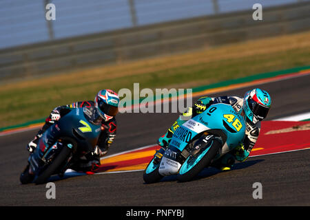 Alcaniz, Spanien. 21. September 2018. Lorenzo Dalla Porta (48) von Italien und Leopard Racing Honda und Adam Norrodin (7) von Malaysia und Petronas Sprinta Racing Honda im freien Training für den Gran Premio Movistar de Aragon der Weltmeisterschaft der MotoGP im Motorland Aragon Circuit am 21. September 2018 in Alcaniz, Spanien. Credit: CORDON PRESSE/Alamy leben Nachrichten Stockfoto