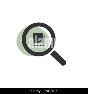 Lupe auf der Suche nach einem Buch isoliert Web Icon. Vector Illustration Stock Vektor