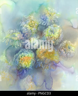 Chrysantheme Blumen Aquarell Hintergrund. Abstrakte Salz Marmor Hintergrund. Stockfoto