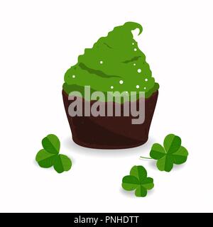 Leckere Kuchen und Klee, isoliert auf Weiss. St. Patrics Tag Design Elemente. Vector Illustration Stock Vektor