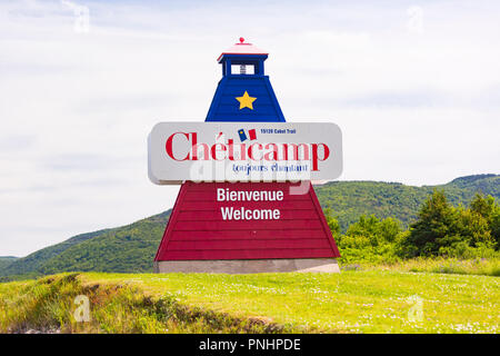 CAPE BRETON, Nova Scotia, Kanada - cheticamp Willkommen anmelden. Stockfoto