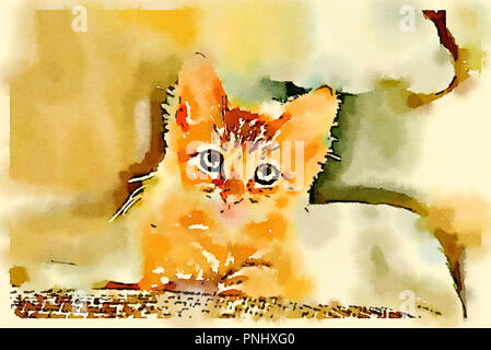 Cute tabby Katze Aquarell Stockfoto