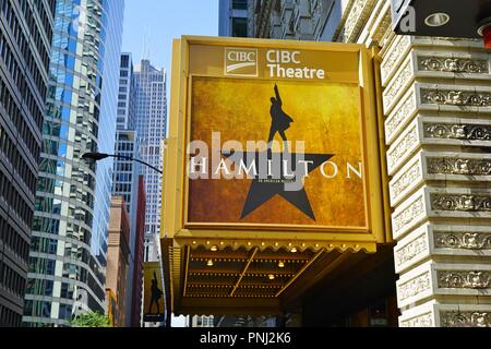 Ansicht der CIBC Theater in Chicago spielt die musikalische Hamilton erstellt von Lin Manuel Miranda Stockfoto