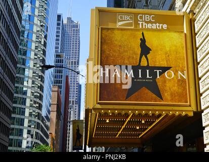 Ansicht der CIBC Theater in Chicago spielt die musikalische Hamilton erstellt von Lin Manuel Miranda Stockfoto