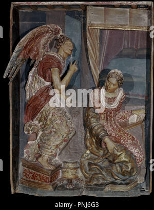 RETABLO DE LA CAPILLA MAYOR DEL MONASTERIO DE MEJORADA DE OLMEDO - ANUNCIACION - 1523/1526. Autor: BERRUGUETE, Alonso. Lage: MUSEO NACIONAL DE ESCULTURA - coleccion. Valladolid. Spanien. Stockfoto