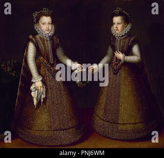 "Die Infantas Isabel Clara Eugenia und Catalina Micaela', Ca. 1575, Öl auf Leinwand, 135 cm x 149 cm, P 01138. Thema: Sanchez Coello, Alonso. Lage: Museo del Prado - PINTURA. MADRID. Spanien. Stockfoto