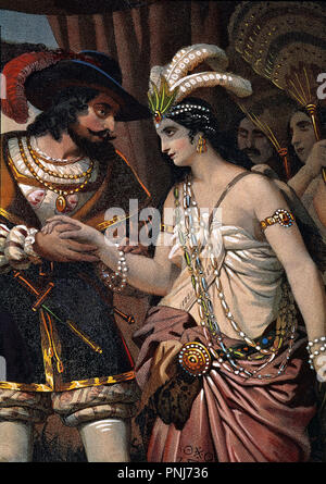 Hernán Cortés und Doña Marina. 18. Madrid, Museum von Amerika. Autor: MAURIN, NICOLAS - EUSTACHE. Lage: das Museo DE AMERICA - coleccion. MADRID. Spanien. Stockfoto