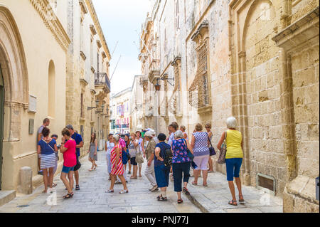 Die engen Gassen von Mdina, die alte Hauptstadt von Malta. Stockfoto