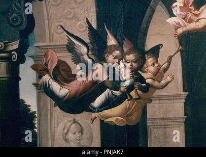 "Krippe (Detail)", Ca. 1535, Öl auf Leinwand, P 00690. Autor: CORREA DE VIVAR, Juan. Lage: Museo del Prado - PINTURA. MADRID. Spanien. Stockfoto