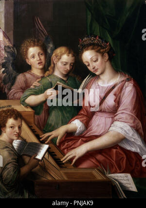 'Saint Cecile', 1569, flämischen Schule, Öl auf Leinwand, 136 cm x 104 cm, P 01467. Autor: COXIE, MICHIEL. Lage: Museo del Prado - PINTURA. MADRID. Spanien. Stockfoto