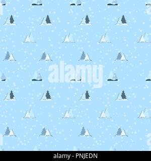 Nahtlose, sich wiederholendes Muster von Weihnachtsbäumen und fallenden Schnee Stock Vektor