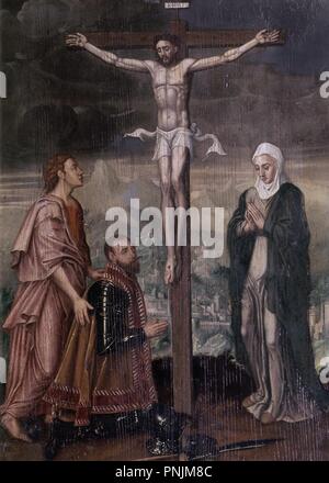 Kreuzigung - SIGLO XVI-RENACIMIENTO ESPAÑOL. Autor: CORREA DE VIVAR, Juan. Lage: MUSEO HOSPITAL DE SANTA CRUZ. Toledo. Spanien. Stockfoto