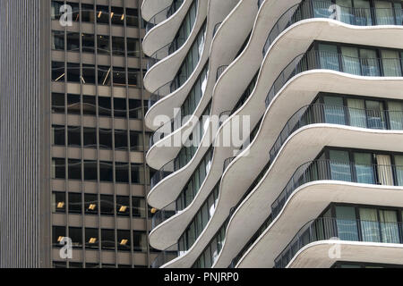 Detail der Aqua Tower von amerikanischen Architekten Jeanne Gang, auf Columbus Drive, Downtown Chicago, IL. Stockfoto