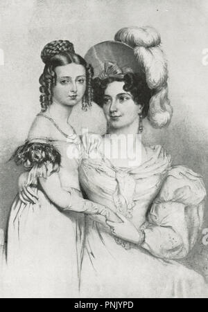 Prinzessin Victoria mit ihrer Mutter, der Herzogin von Kent in 1834. Die zukünftige Königin Victoria im Alter von über 15. Stockfoto