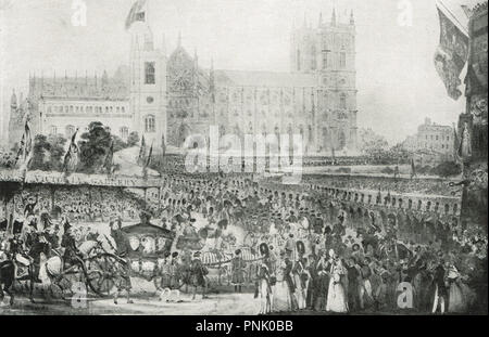 Die krönungsprozession von Königin Victoria, Westminster Abbey, 28. Juni 1838 Stockfoto