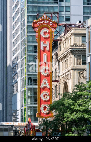 Chicago Theater Leuchtreklame, North State Street, Chicago, IL. Stockfoto