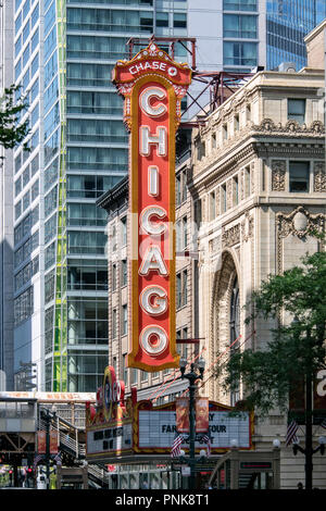 Chicago Theater Leuchtreklame, North State Street, Chicago, IL. Stockfoto