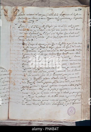 Seite eines Manuskripts über eine automatische de fé unter der spanischen Inquisition. Manuskript n°2058-91, Folio 23. Madrid, Biblioteca Nacional de España. Lage: Biblioteca Nacional - coleccion. MADRID. Spanien. Stockfoto