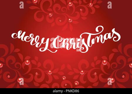 Frohe Weihnachten Kalligraphie vektor Text mit gedeiht. Schrift auf roten Hintergrund. Kreative Typografie für Begrüßung Geschenk Poster. Font style Banner Stock Vektor