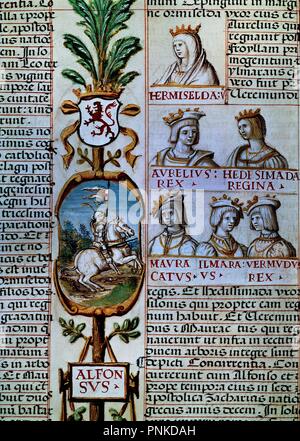 GENEALOGIA DE LOS REYES DE ESPAÑA - MANUSCRITO REALIZADO EN EL SIGLO XVI. Thema: CARTAGENA ALONSO DE. Lage: Biblioteca Nacional - coleccion. MADRID. Spanien. Stockfoto