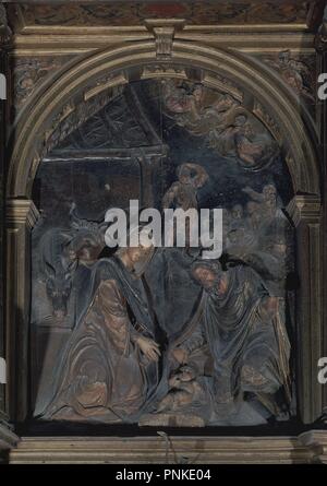 RETABLO MAYOR DE LA Iglesia de San MATEO - las mejores DEL NACIMIENTO DE JESUS - 1579. Thema: JERONIMO HERNANDEZ/VAZQUEZ EL VIEJO JUAN BAUTISTA. Lage: Iglesia de San Mateo. LUCENA. CORDOBA. Spanien. Stockfoto