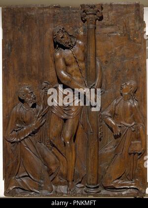 CRISTO ATADO A LA COLUMNA - 1562 - ENTLASTEN DEL RETABLO DE LA REDENCION PROCEDENTE DE LA IGLESIA DE SANTA CATALINA DE ARACENA. Autor: GIRALTE JUAN. Lage: das Museo DE BELLAS ARTES - CONVENTO DE LA MERCED CALZAD. Sevilla. Sevilla. Spanien. Stockfoto