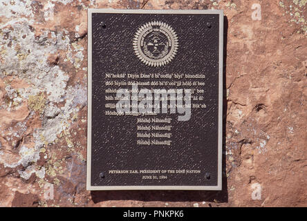 Navajo Denkmal für die Bosque Redondo ('Long Walk") neben dem Pecos River, Ft. Sumner, New Mexiko. Foto Stockfoto