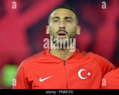 Trabzon, Türkei - September 7, 2018. Türkische Stürmer Cenk Tosun vor dem UEFA-Nationen Liga Match Türkei vs Russland in Trabzon. Stockfoto