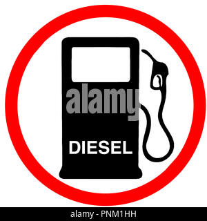 Diesel Verkauf erlaubt Diesel Tankstelle rote kreisförmige Schild zu kaufen isoliert Stockfoto