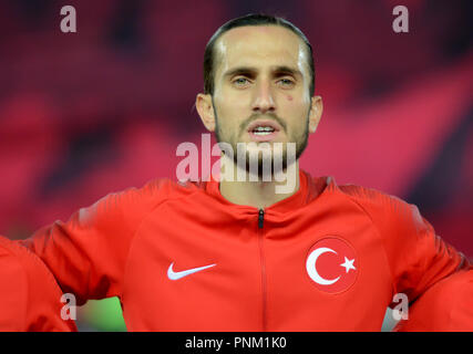 Trabzon, Türkei - September 7, 2018. Türkische Mittelfeldspieler Yusuf Yazici vor dem UEFA-Nationen Liga Match Türkei vs Russland in Trabzon. Stockfoto