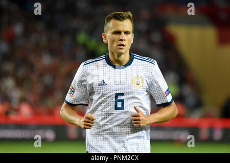 Trabzon, Türkei - September 7, 2018. Russische Mittelfeldspieler Denis Cheryshev während UEFA Nationen Liga Match Türkei vs Russland in Trabzon. Stockfoto