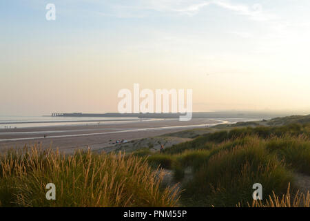 Camber Sands, Sturz, in der Nähe von Rye, East Sussex, England, UK, Spätsommer, am späten Nachmittag. August Bank Holiday 19:00 Uhr Stockfoto