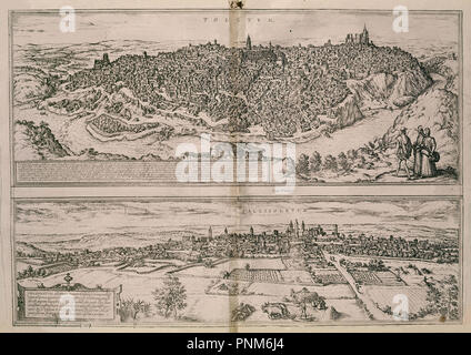 CIVITATES ORBIS TERRARUM - TOLEDO Y VALLADOLID - GRABADO - SIGLO XVI. Autor: Georg 1541-1622 Braun/Hogenberg FRANS. Lage: Biblioteca Nacional - coleccion. MADRID. Spanien. Stockfoto