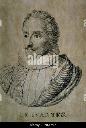 Miguel de Cervantes (1547-1616), Dramatiker, Dichter und Schriftsteller des goldenen Jahrhunderts. Miguel de Cervantes (1547-1616), Poeta y Dramaturgo, novelista Del Siglo de Oro. Madrid, National Library. Lage: Biblioteca Nacional - coleccion. MADRID. Spanien. Stockfoto