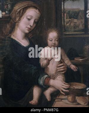 VIRGEN DE LA SOPA DE LECHE - 1500-1510 - 31,5 x 21,5 cm. Autor: DAVID GERARD höher. Lage: das Museo DE BELLAS ARTES - CONVENTO DE LA MERCED CALZAD. Sevilla. Sevilla. Spanien. Stockfoto