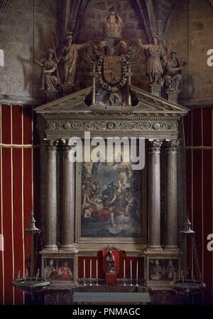 PRESBITERIO - RETABLO MAYOR - SIGLO XVI. Autor: SEGURA ANTONIO. Lage: Monasterio. CACERES. Spanien. Stockfoto