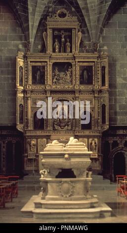 CAPILLA DE LOS REYES - 1439-1463 - SEPULCRO DE LOS MARQUESES DE CENETE REALIZADO EN 1554 Y RETABLO REALIZADO POR JOSE ESTEVE ENTRE 1581 Y 1588. Lage: Convento de Santo Domingo. Valencia. Spanien. Stockfoto