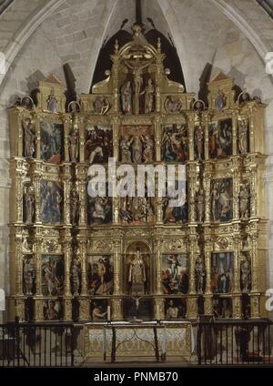 RETABLO MAYOR - SIGLO XVI. Autor: MORALES, Luis de. Lage: Iglesia de Nuestra Señora de la Asunción. ARROYO DE LA LUZ. CACERES. Spanien. Stockfoto