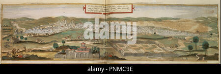 CIVITATES ORBIS TERRARUM-TUNEZ - las mejores - CIUDAD INVADIDA POR EL EJERCITO DE CARLOS V EN 1535 - GRABADO - SIGLO XVI - CONJUNTO NUMERO 76369. Autor: Georg 1541-1622 Braun/Hogenberg FRANS. Lage: Biblioteca Nacional - coleccion. MADRID. Spanien. Stockfoto