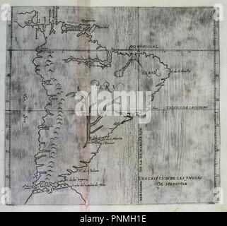 MAPA DE AMERICA DEL SUR - HISTORIA GENERAL DE LAS INDIAS OCCIDENTALES - SIGLO XVI. Autor: HERRERA Y CASTILLA ANTONIO. Lage: Biblioteca Nacional - coleccion. MADRID. Spanien. Stockfoto