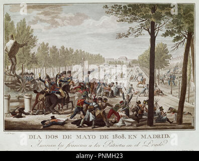 Morde am Paseo del Prado in Madrid am 2. Mai 1808. Madrid, Bibliothek des königlichen Palastes. Autor: LOPEZ ENGUIDANOS TOMAS. Lage: PALACIO REAL - BIBLIOTECA. Spanien. Stockfoto